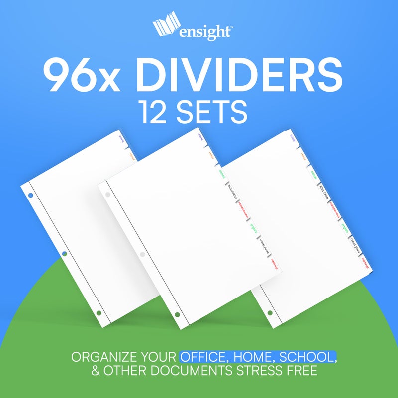 Ensight 3 Ring Page Dividers Bulk, 1/8 Cut Tab Dividers - 96 Per Box Divider Pages with Tabs, Decorative Printable Rewritable Divider Tabs, Exhibit Tab Dividers for 3 Ring Binders Bulk - Image 5